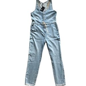 PAIGE NWT CHRISTY UTILITY Light Blue Denim Jumpsuit Size 8 Trendy Comfy Casual